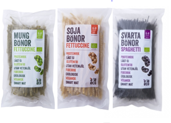 Ekologisk bönpasta i tre varianter